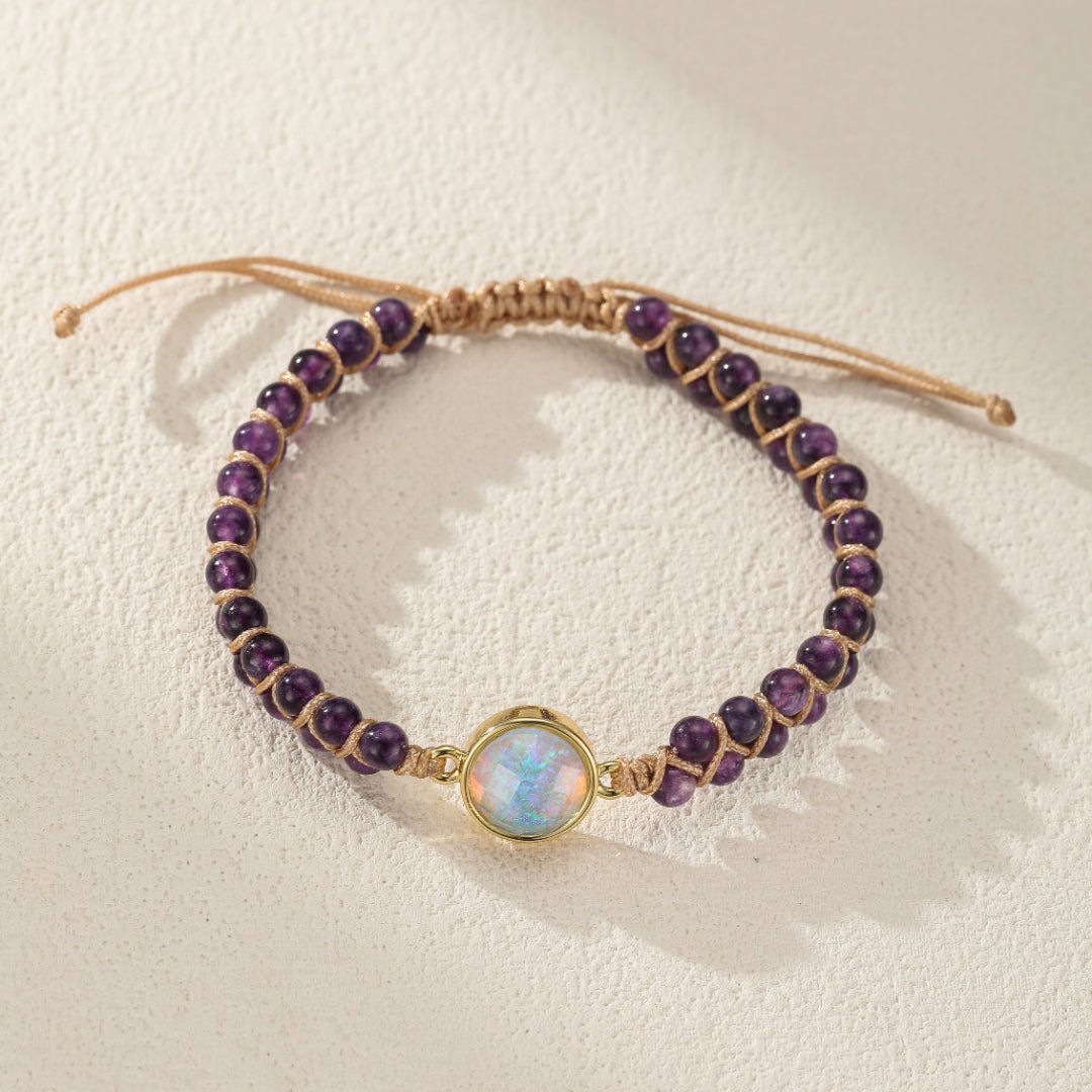 Bracelet Pierre Naturelle Améthyste Opale Laiton Ajustable - Biloria