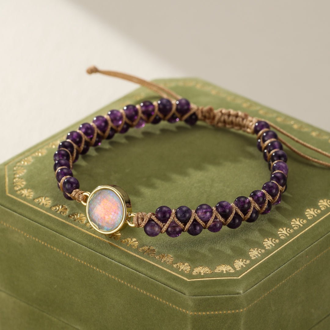 Bracelet Pierre Naturelle Améthyste Opale Laiton Ajustable - Biloria