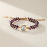 Bracelet Pierre Naturelle Améthyste Opale Laiton Ajustable - Biloria