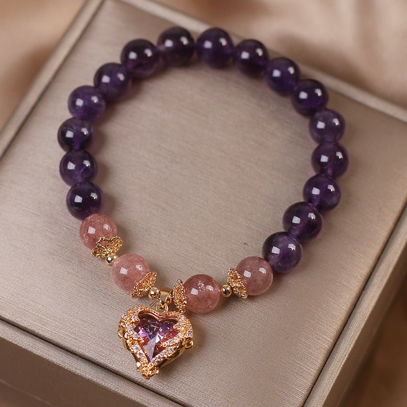 Bracelet pierres Améthyste et Quartz Fraise pour nouveau départ - Biloria