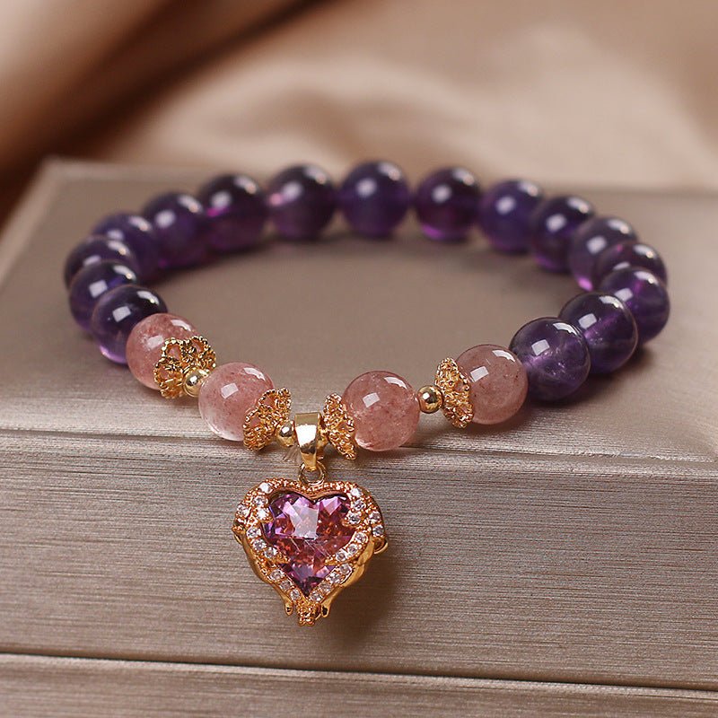 Bracelet pierres Améthyste et Quartz Fraise pour nouveau départ - Biloria