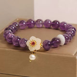 Bracelet pierres naturelles Améthyste Jade Perle Fleur Sérénité - Biloria