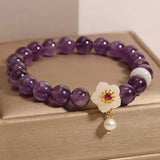 Bracelet pierres naturelles Améthyste Jade Perle Fleur Sérénité - Biloria