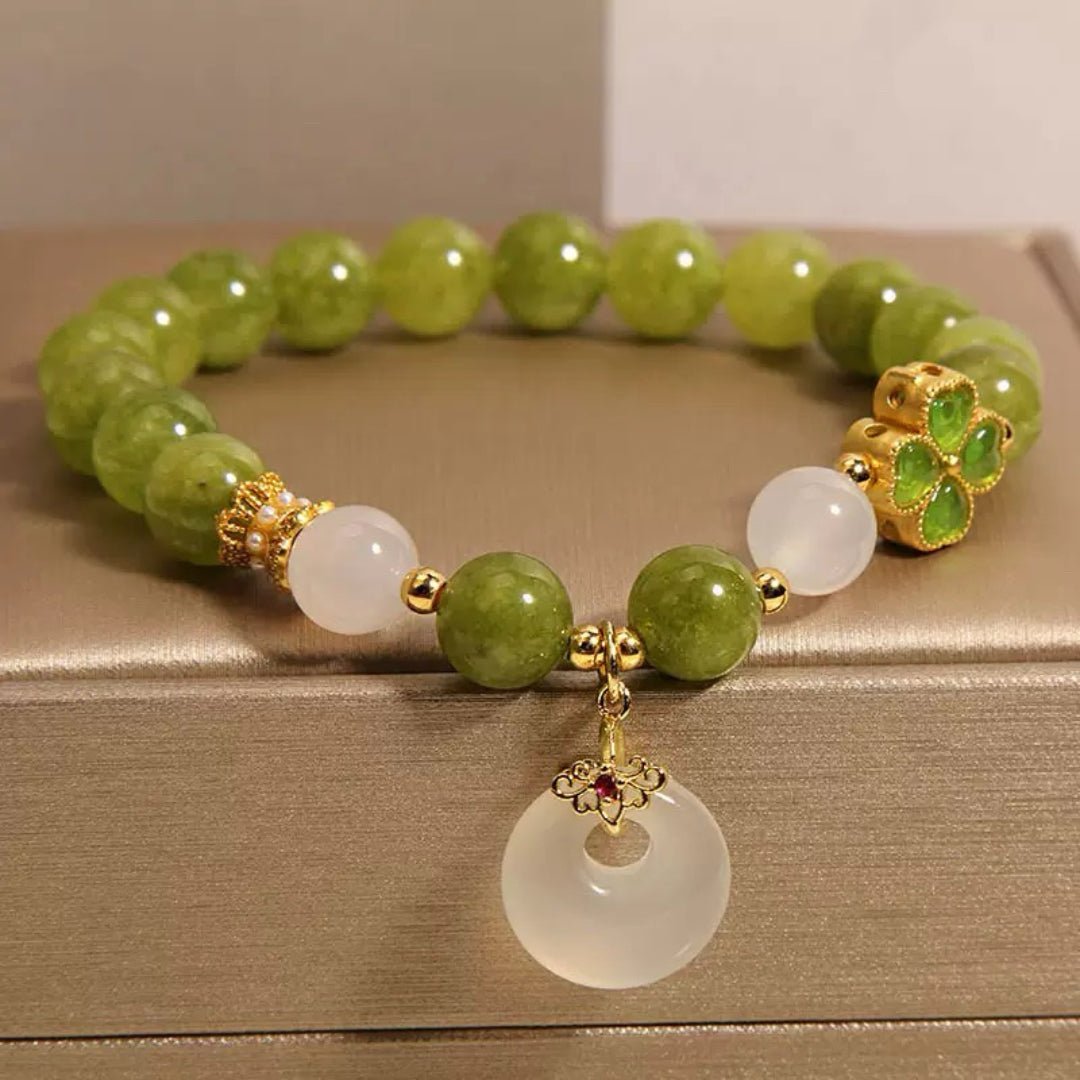 Bracelet porte-bonheur en Tourmaline Verte et Jade - Biloria