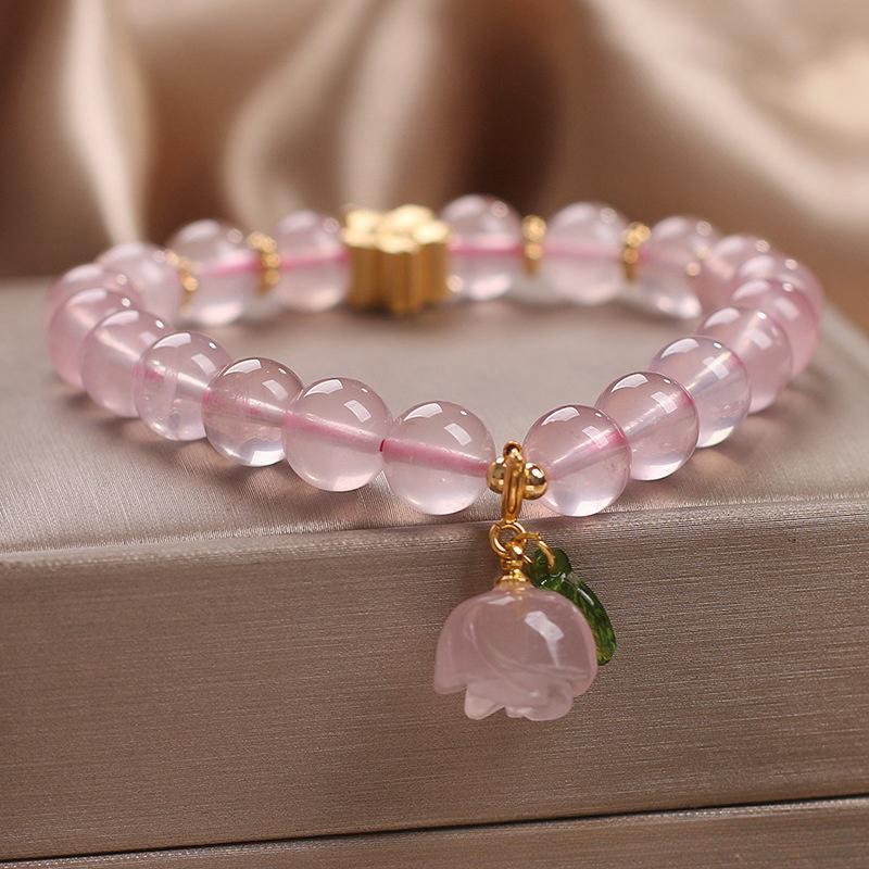 Bracelet Quartz Rose Cerise Fleur Foi Nouveau Départ - Biloria