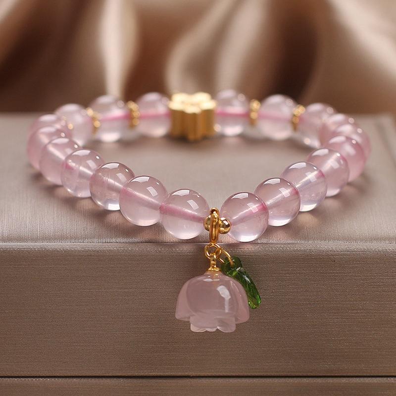 Bracelet Quartz Rose Cerise Fleur Foi Nouveau Départ - Biloria