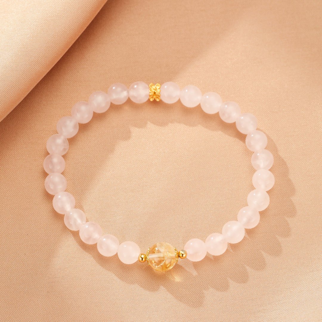 Bracelet Quartz Rose et Citrine, Argent Plaqué Or - Biloria