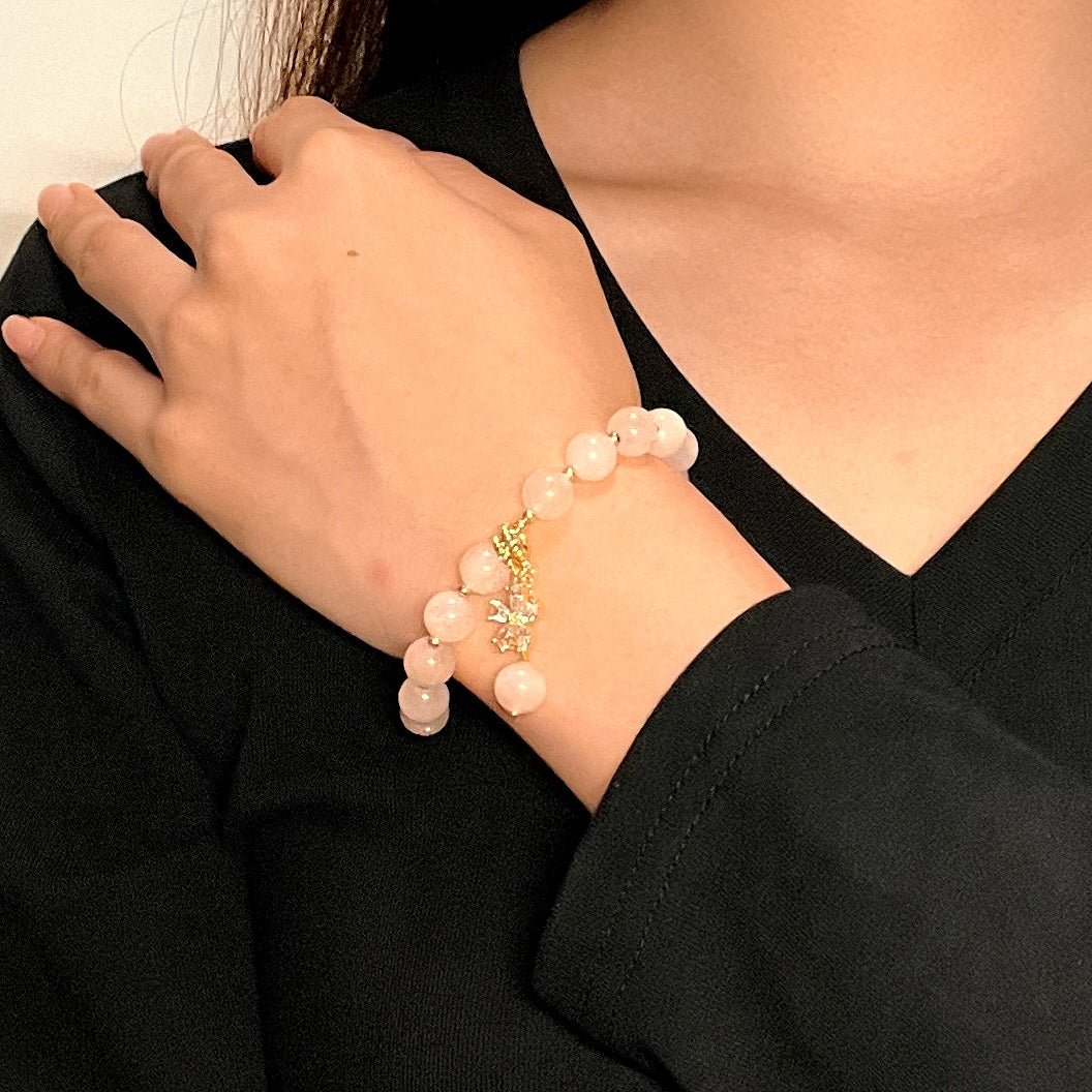 Bracelet Quartz Rose et Fleur Dorée – Bijou Féminin - Biloria