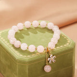 Bracelet Quartz Rose et Fleur Dorée – Bijou Féminin - Biloria