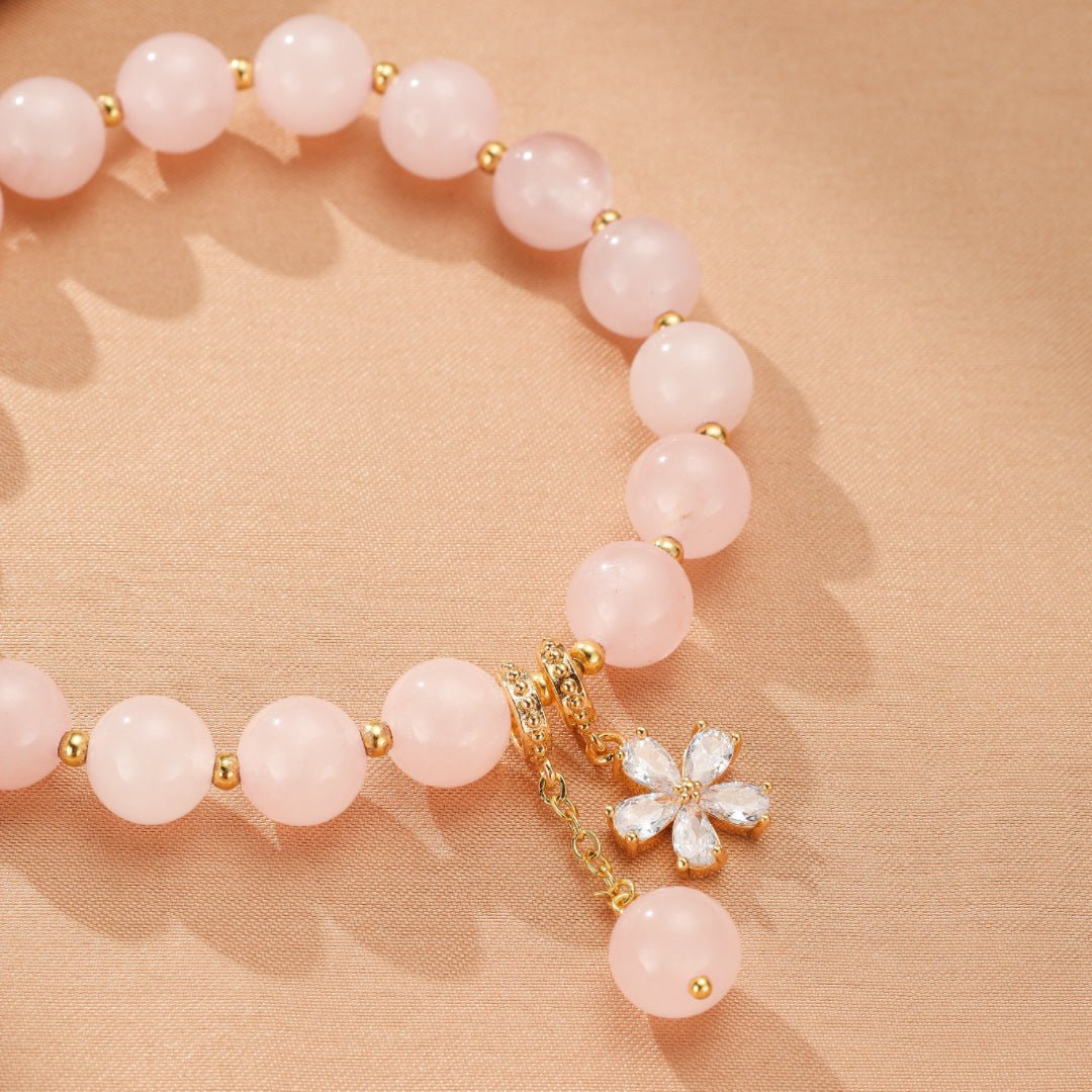 Bracelet Quartz Rose et Fleur Dorée – Bijou Féminin - Biloria