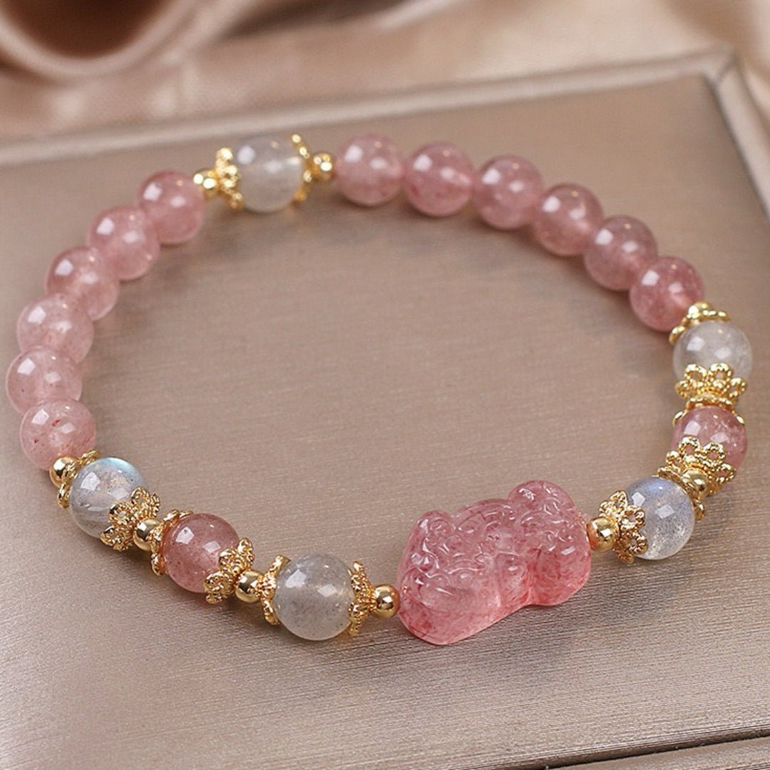 Bracelet Quartz Rose Labradorite PiXiu Protection Feng Shui - Biloria