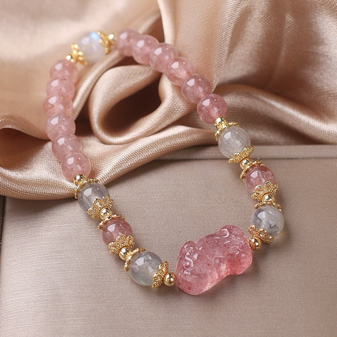 Bracelet Quartz Rose Labradorite PiXiu Protection Feng Shui - Biloria