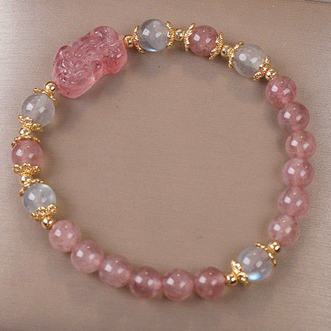 Bracelet Quartz Rose Labradorite PiXiu Protection Feng Shui - Biloria