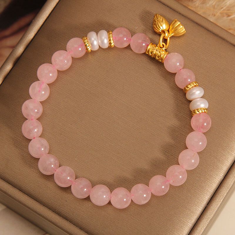 Bracelet Quartz Rose Lotus 8 mm – Ajustable 14-16 cm - Biloria