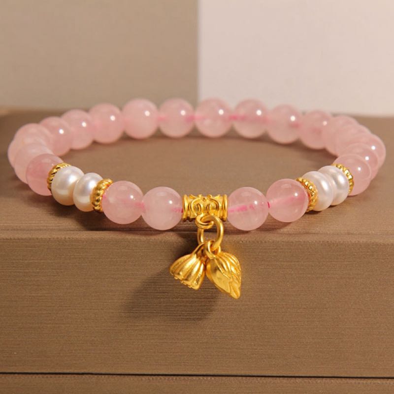 Bracelet Quartz Rose Lotus 8 mm – Ajustable 14-16 cm - Biloria
