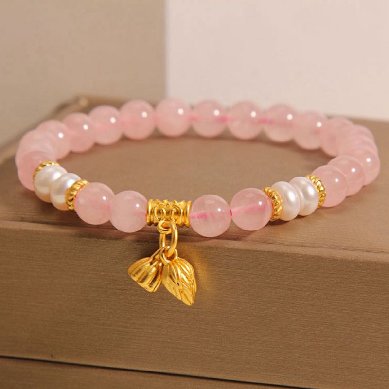 Bracelet Quartz Rose Lotus 8 mm – Ajustable 14-16 cm - Biloria