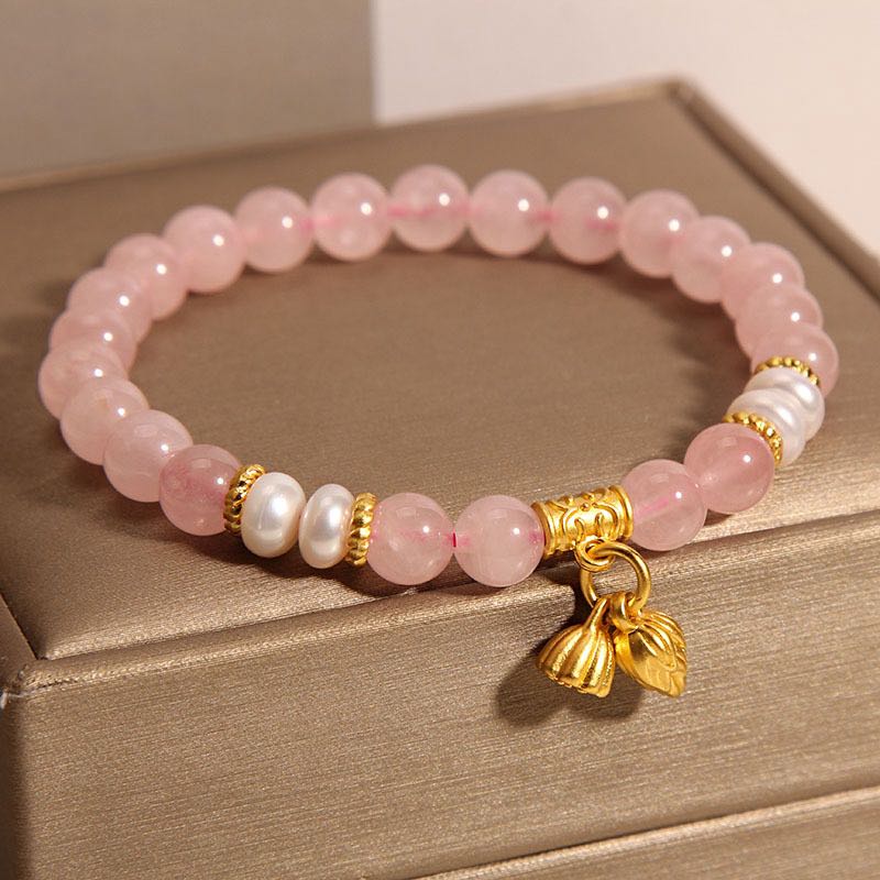Bracelet Quartz Rose Lotus 8 mm – Ajustable 14-16 cm - Biloria