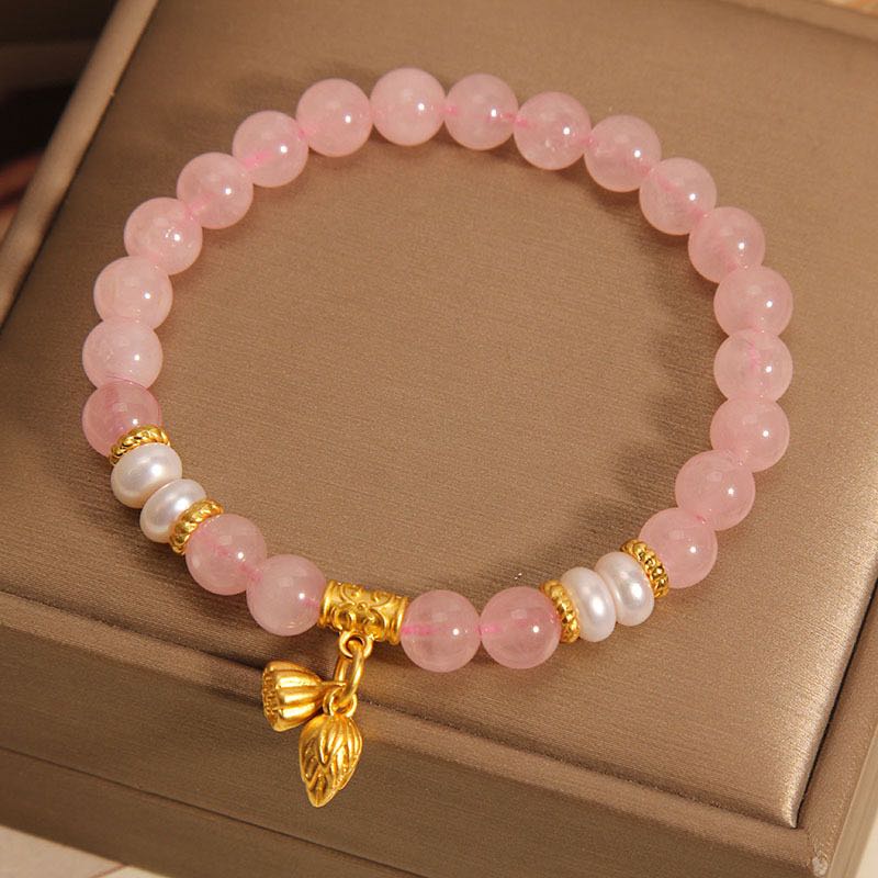 Bracelet Quartz Rose Lotus 8 mm – Ajustable 14-16 cm - Biloria