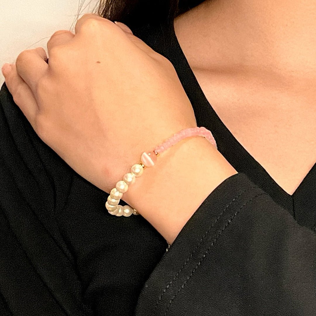 Bracelet Quartz Rose Œil de Chat Perle – Amour et Protection - Biloria