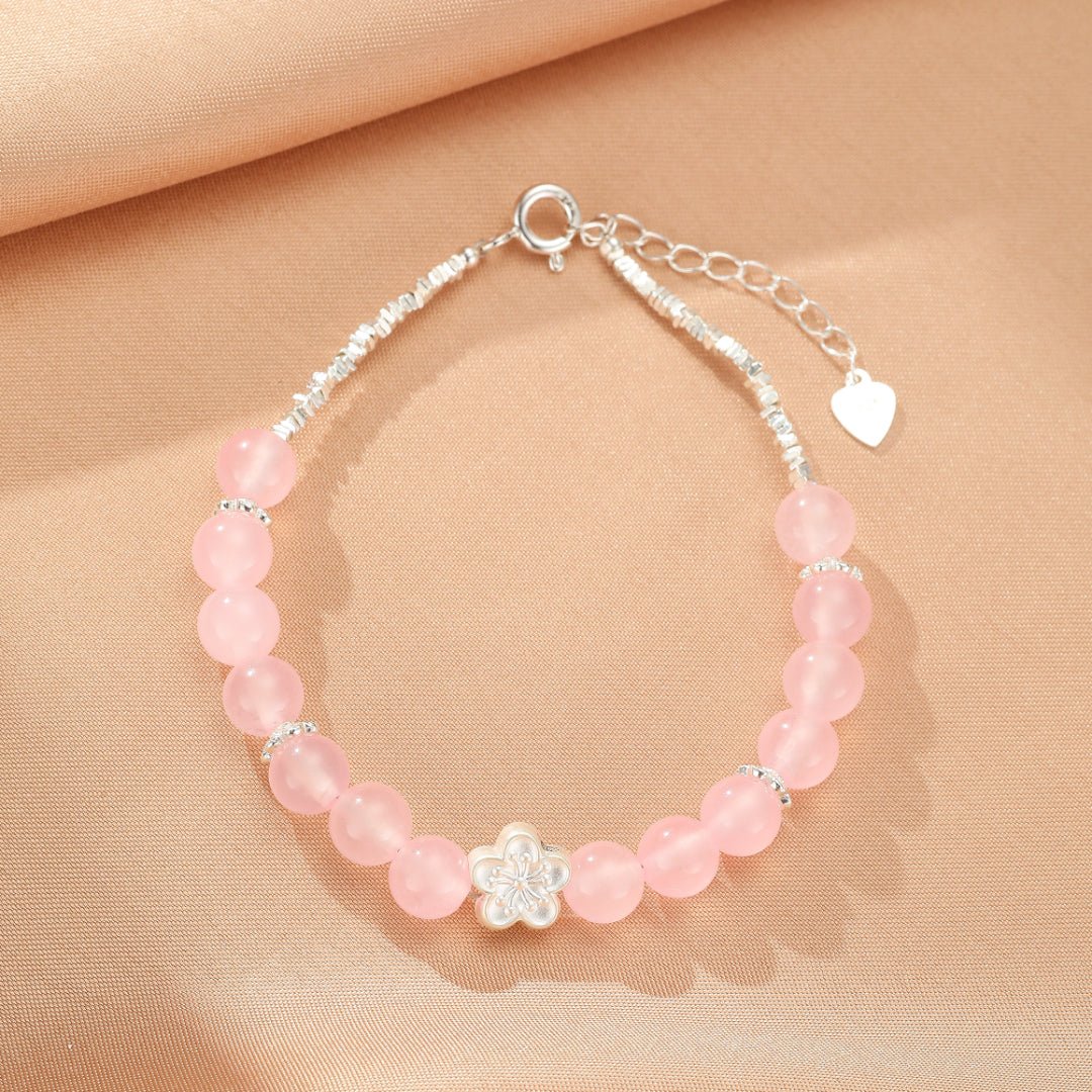 Bracelet Quartz Rose Sakura Argent S999 Ajustable - Biloria