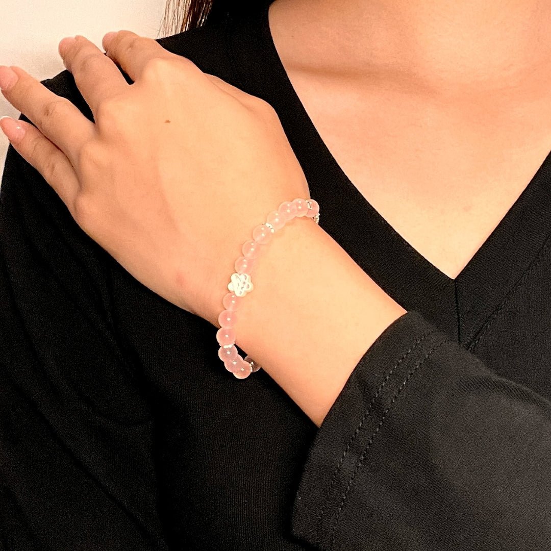 Bracelet Quartz Rose Sakura Argent S999 Ajustable - Biloria