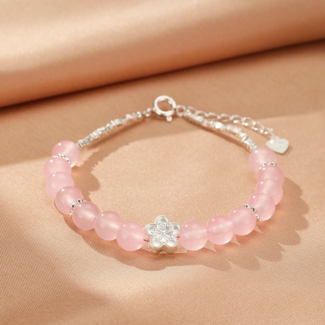 Bracelet Quartz Rose Sakura Argent S999 Ajustable - Biloria