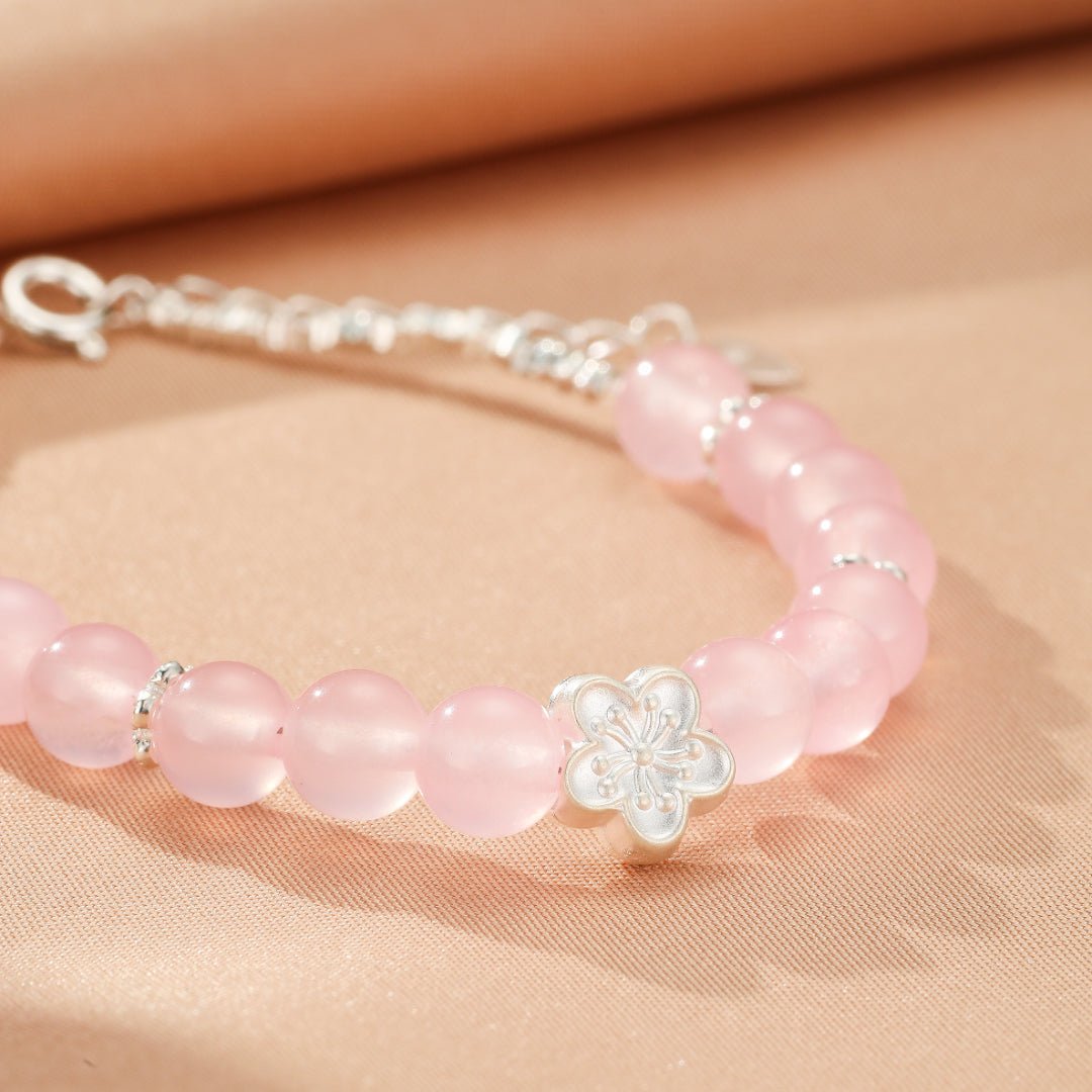 Bracelet Quartz Rose Sakura Argent S999 Ajustable - Biloria