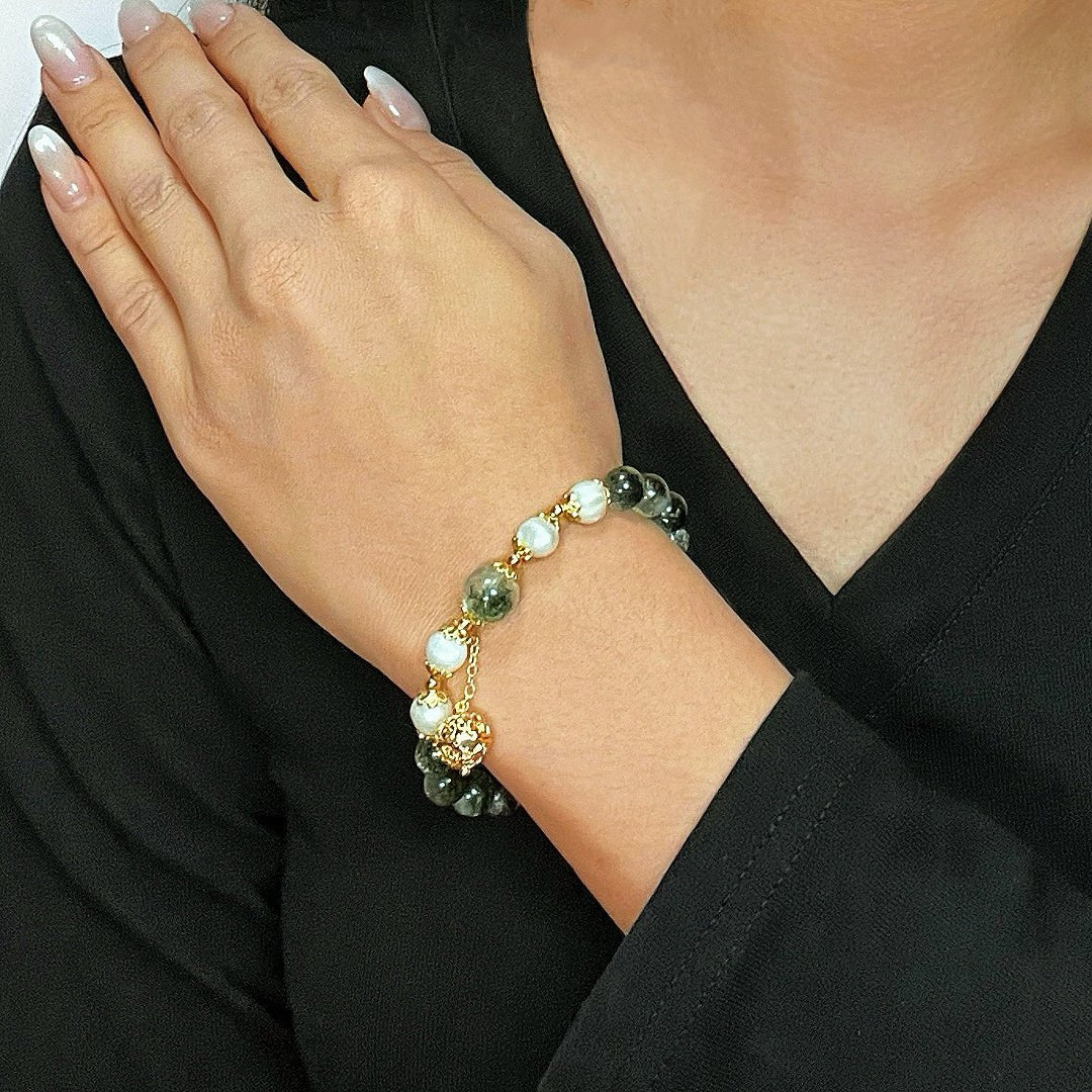 Bracelet Quartz Vert Perle Naturelle Bijou Élégance Spirituelle - Biloria