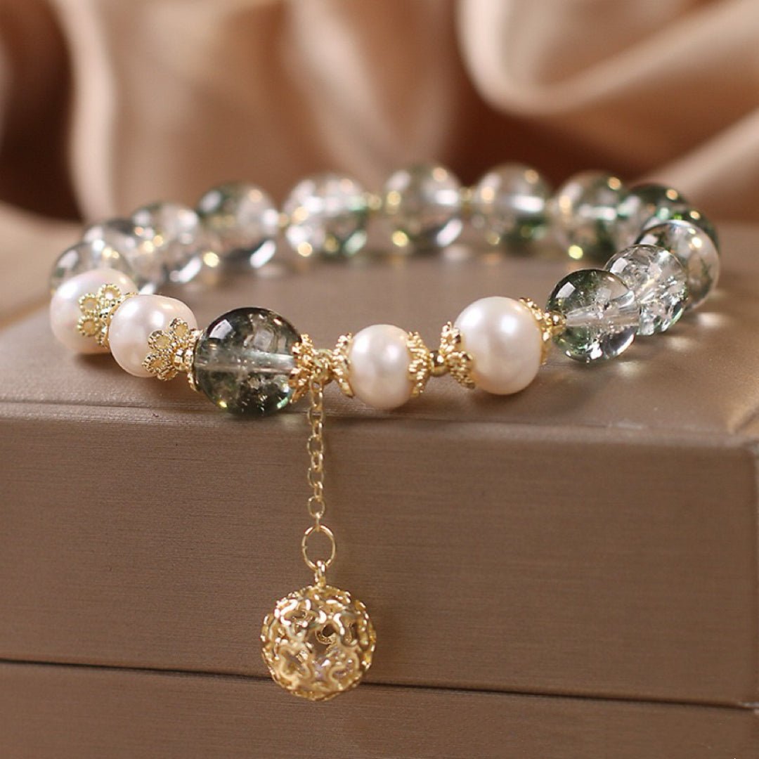 Bracelet Quartz Vert Perle Naturelle Bijou Élégance Spirituelle - Biloria