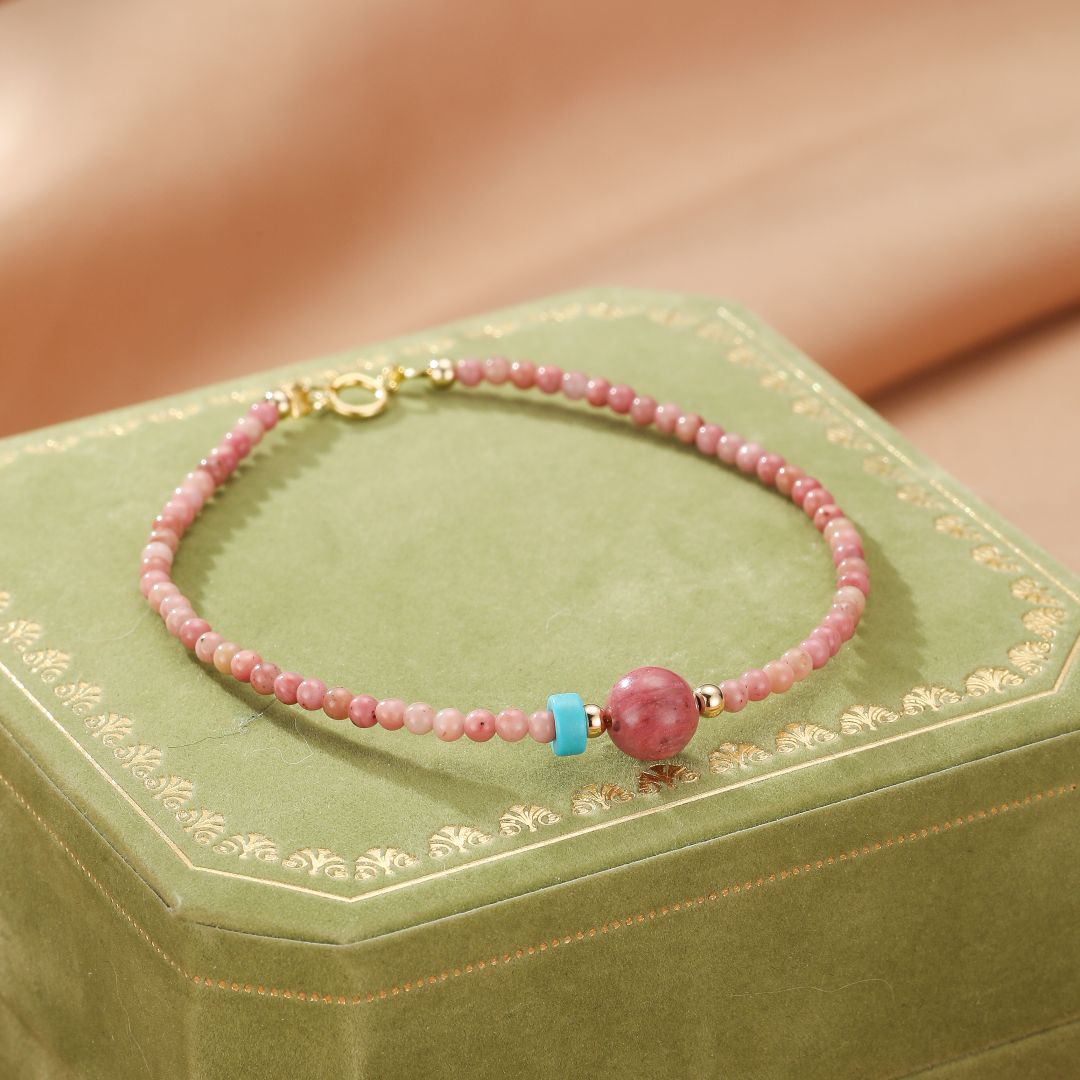 Bracelet Rhodonite Perles Turquoises Harmonie Émotionnelle - Biloria