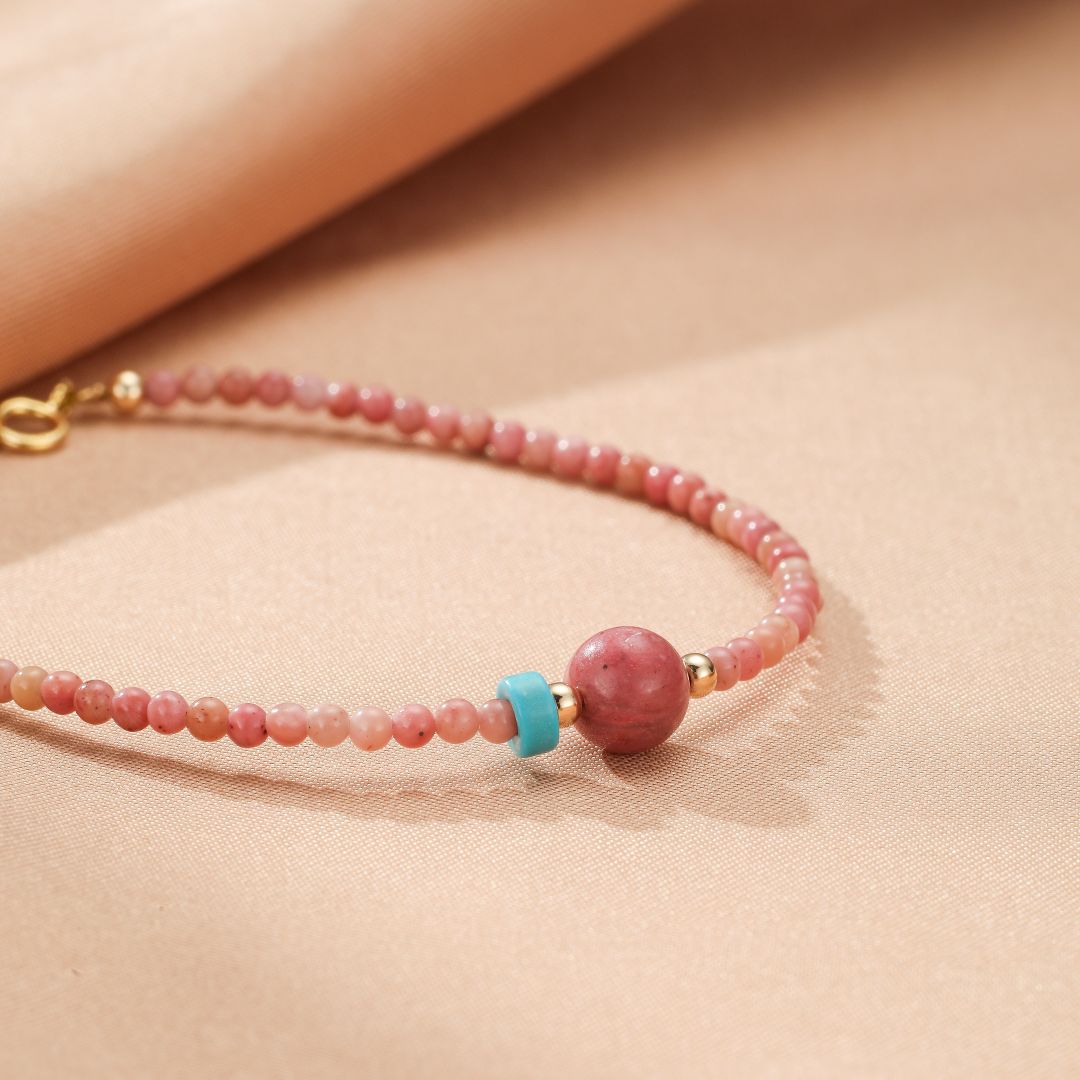 Bracelet Rhodonite Perles Turquoises Harmonie Émotionnelle - Biloria