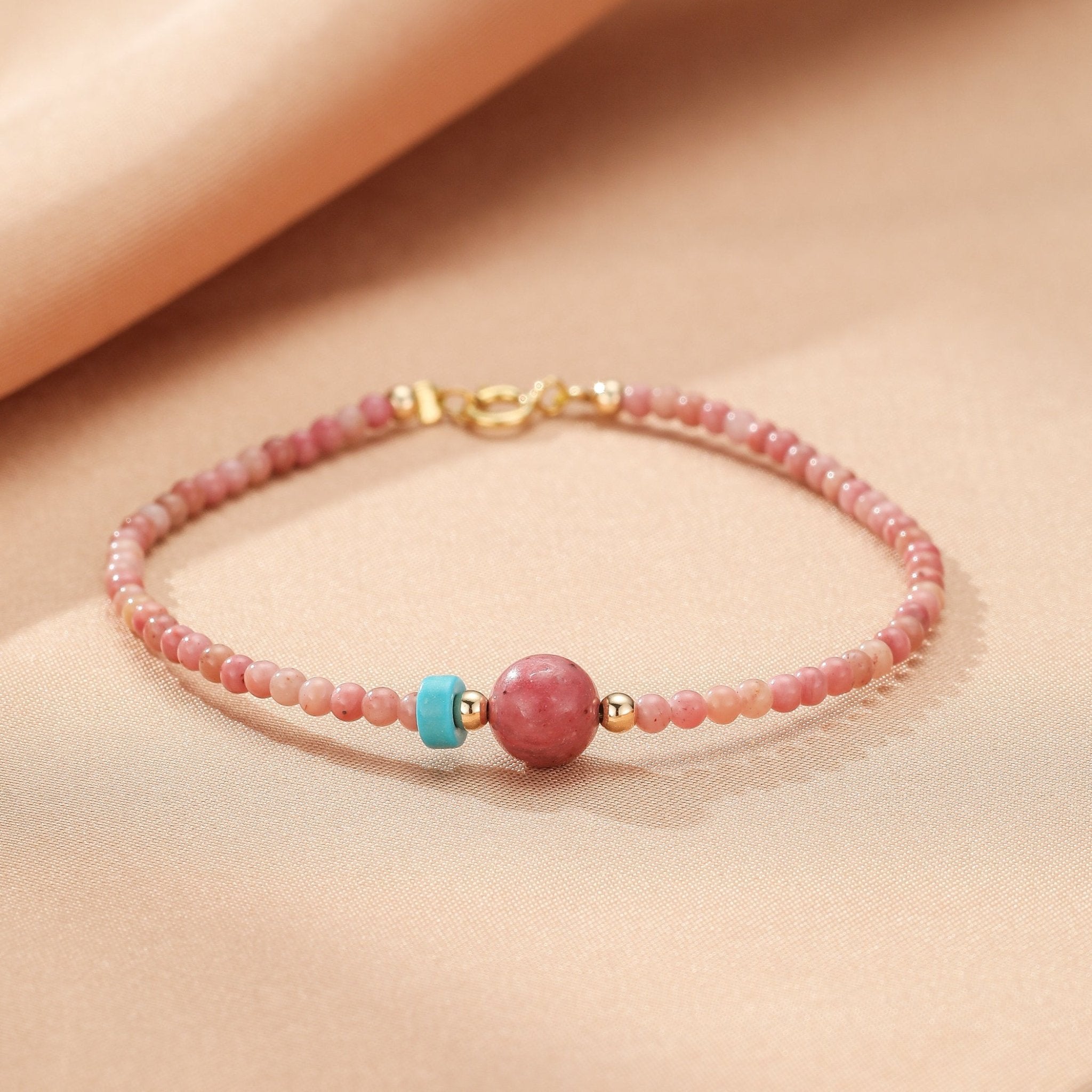 Bracelet Rhodonite Perles Turquoises Harmonie Émotionnelle - Biloria