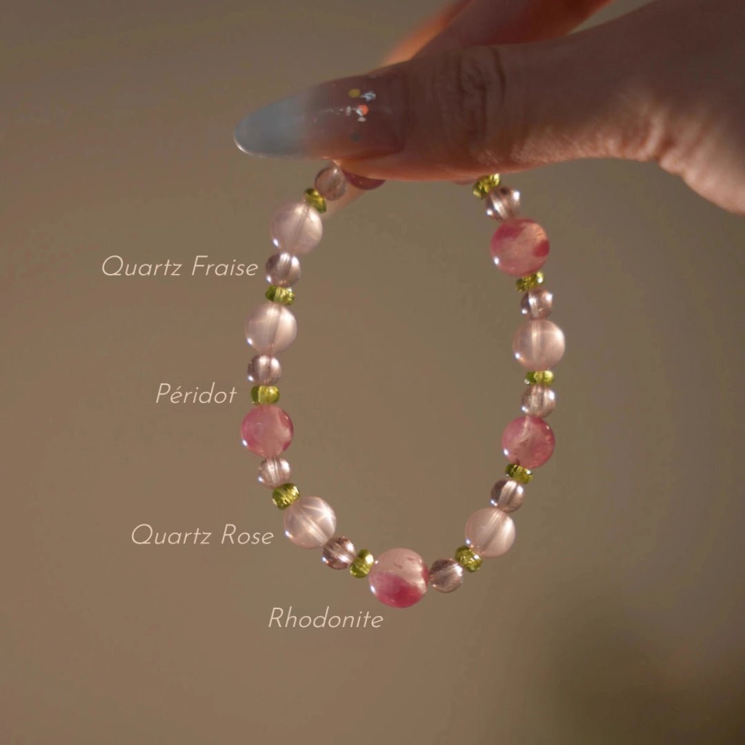 Bracelet Rhodonite Quartz Rose Péridot – Harmonie Printanière - Biloria