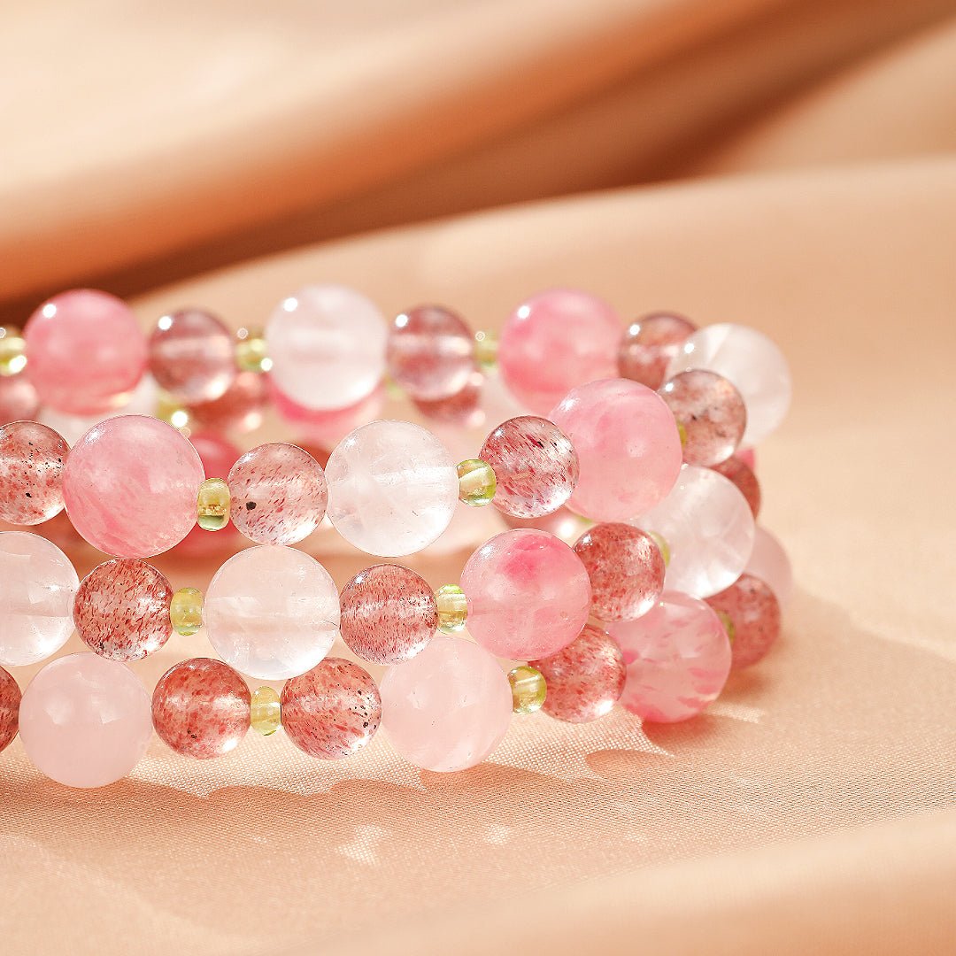 Bracelet Rhodonite Quartz Rose Péridot – Harmonie Printanière - Biloria