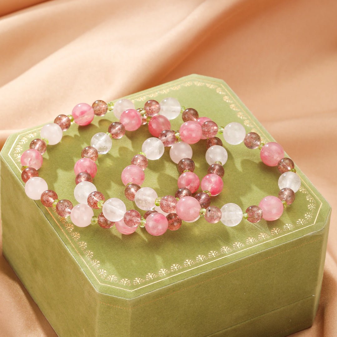 Bracelet Rhodonite Quartz Rose Péridot – Harmonie Printanière - Biloria