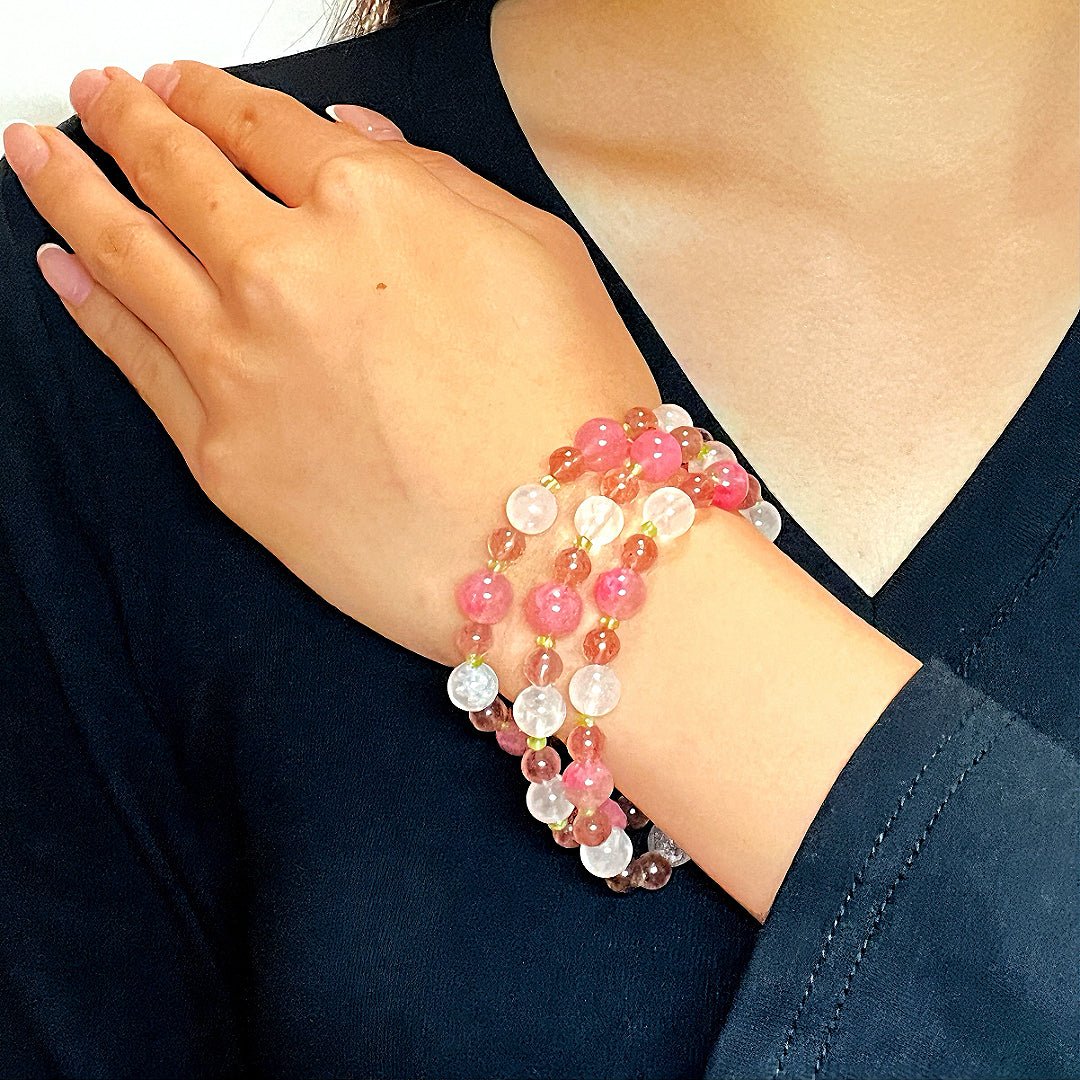 Bracelet Rhodonite Quartz Rose Péridot – Harmonie Printanière - Biloria