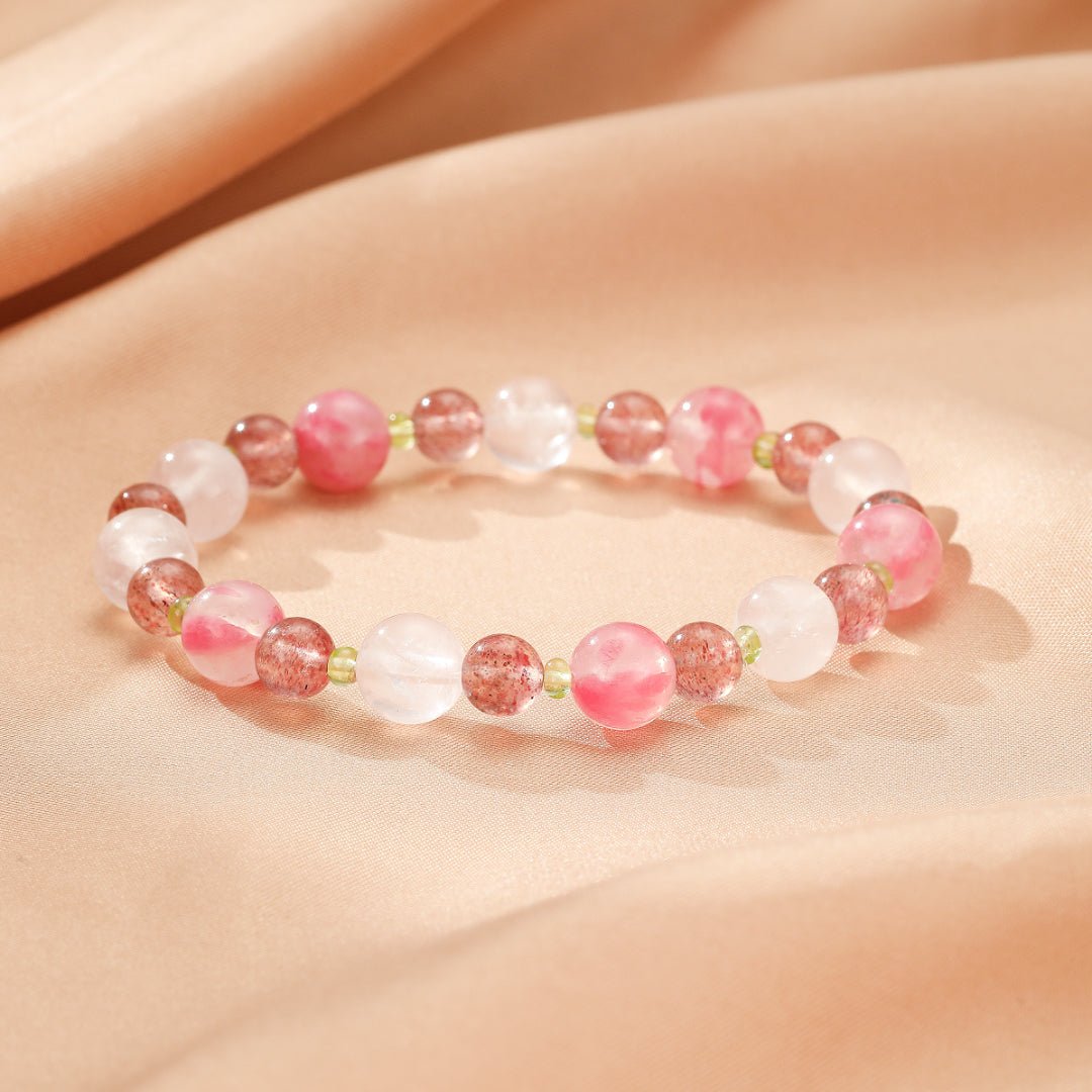 Bracelet Rhodonite Quartz Rose Péridot – Harmonie Printanière - Biloria