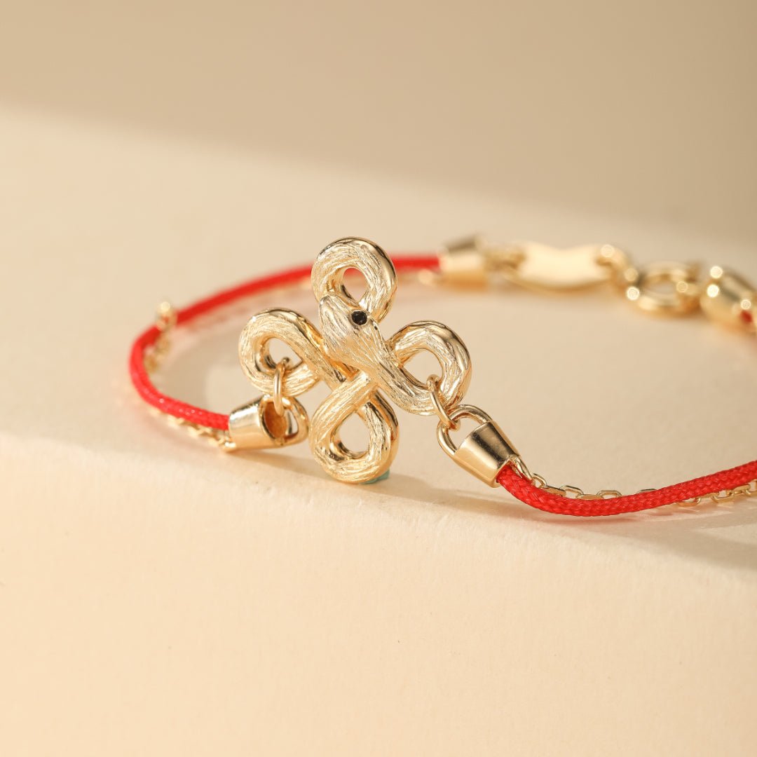 Bracelet Serpent Lien Sacré Fil Rouge - Argent Plaqué Or - Biloria