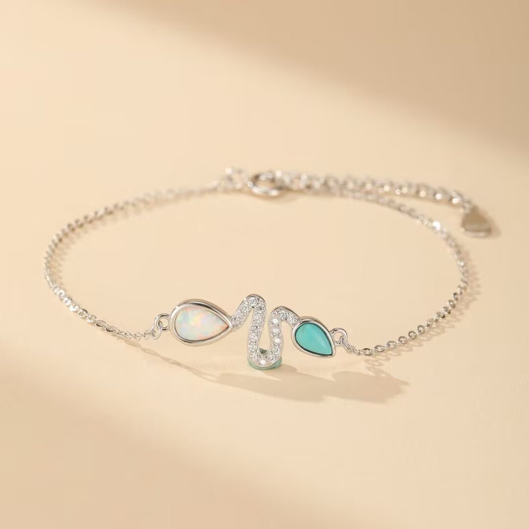 Bracelet Serpent Opale Turquoise Argent 925 Ajustable - Biloria