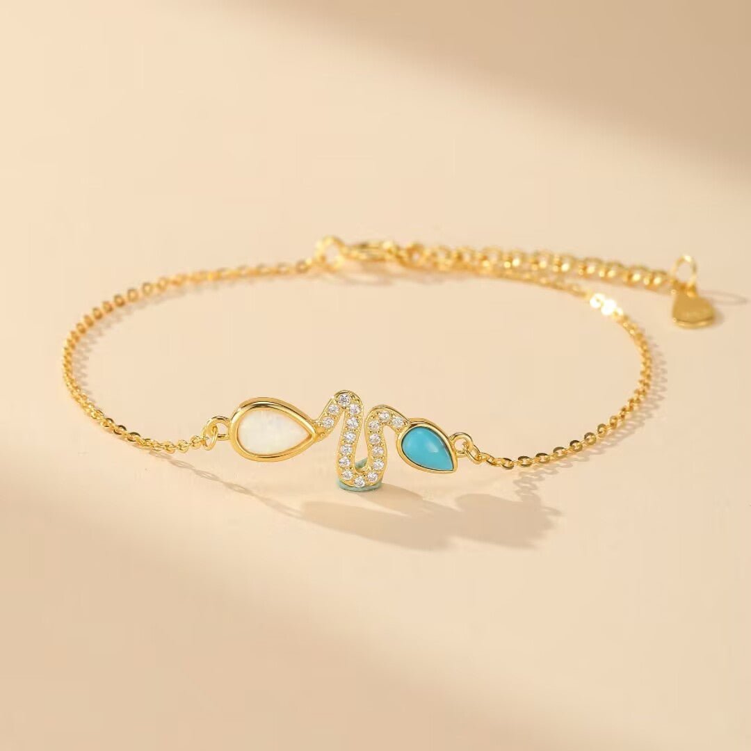 Bracelet Serpent Opale Turquoise Argent 925 Ajustable - Biloria