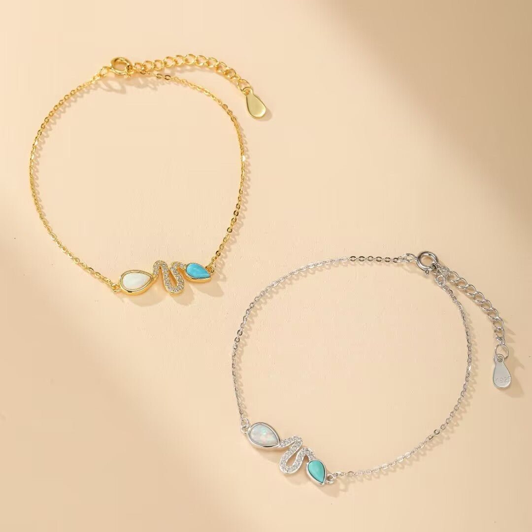 Bracelet Serpent Opale Turquoise Argent 925 Ajustable - Biloria