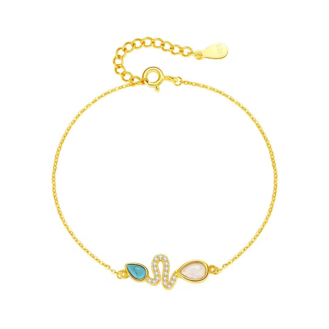 Bracelet Serpent Opale Turquoise Argent 925 Ajustable - Biloria