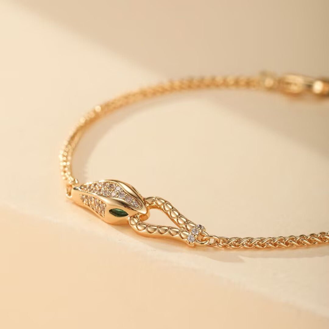 Bracelet Serpent Tête de Serpent Doré Zircon Bijou Cadeau - Biloria