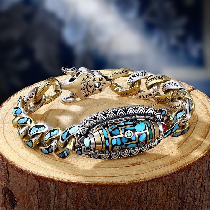 Bracelet Six Mantras Rotatif Argent 925 – Accessoire Spirituel Homme - Biloria