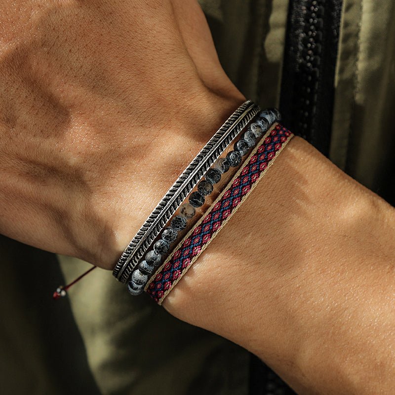 Bracelet Tibétain Trio Essence – Apatite Bleue, Argent et Fil Tressé - Biloria
