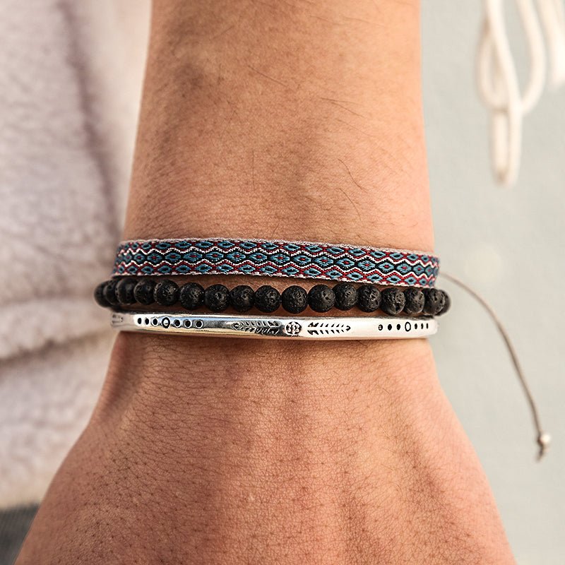 Bracelet Tibétain Trio : Symbole de Résilience et Pierre de Lave - Biloria