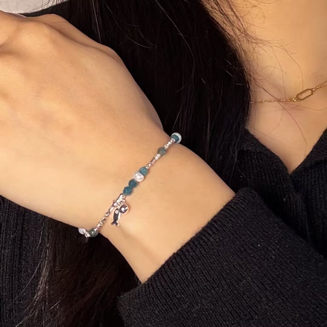 Bracelet Topaze Bleue Poisson Argent 925 Ajustable - Biloria