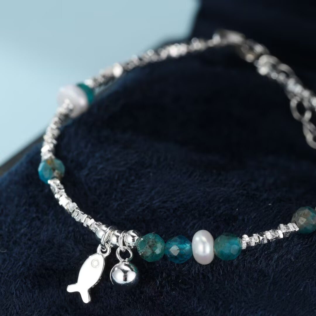 Bracelet Topaze Bleue Poisson Argent 925 Ajustable - Biloria