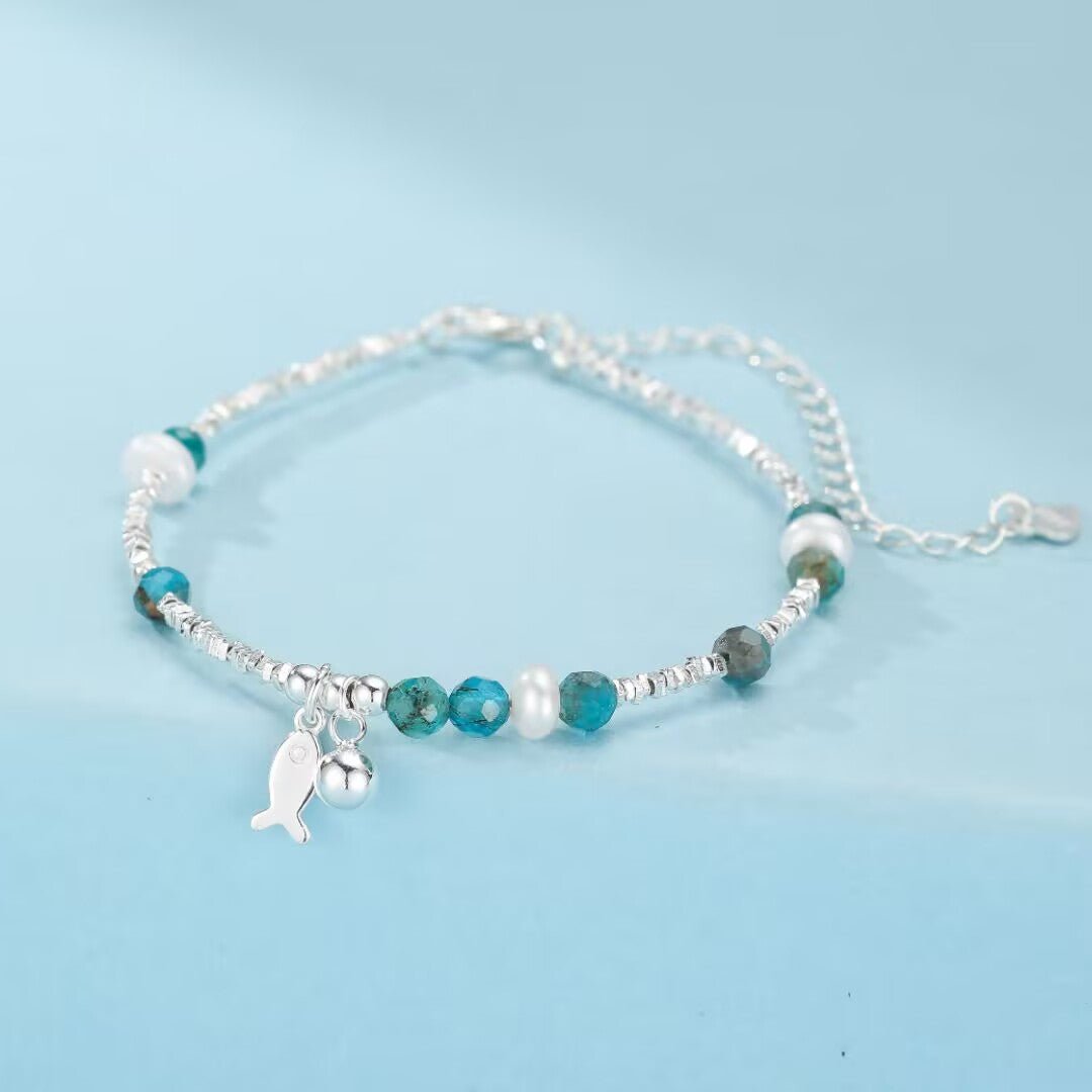 Bracelet Topaze Bleue Poisson Argent 925 Ajustable - Biloria