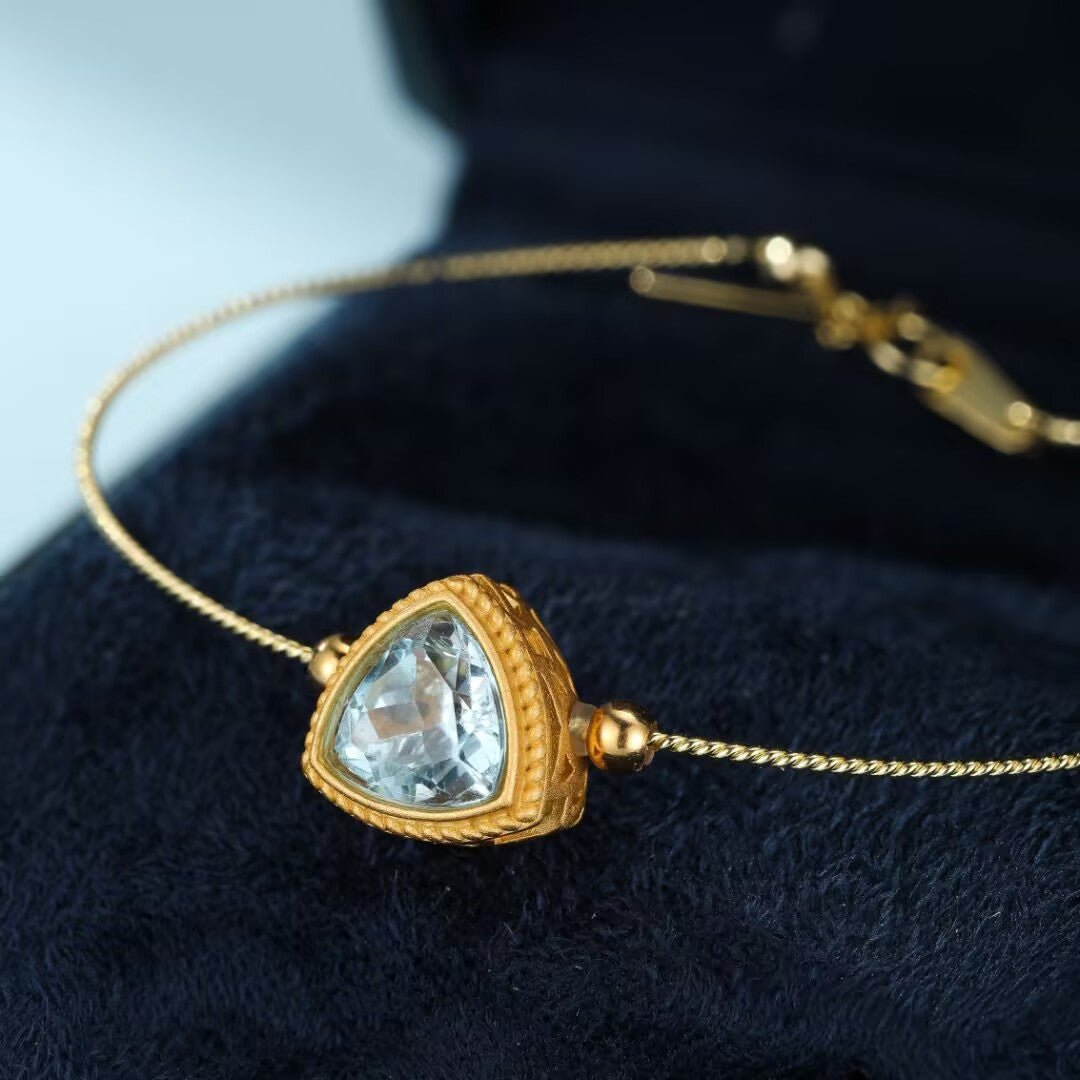 Bracelet Topaze Bleue Trilogie Céleste Argent Plaqué Or - Biloria